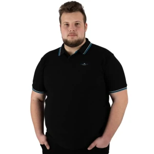 Duża męska koszulka polo gładka ozdobny kołnierzyk Double PS-3035 czarna (4XL) | 4XL