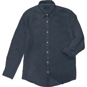 Duża męska koszula z lnem długi rękaw Double GS-5084 granatowa (4XL) | 4XL