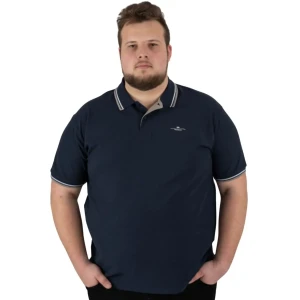 Duża męska koszulka polo gładka ozdobny kołnierzyk Double PS-3035 granatowa (7XL) | 7XL