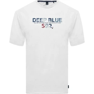 Duża męska koszulka t-shirt krótki rękaw napisy Double TS-9013 biały (5XL) | 5XL