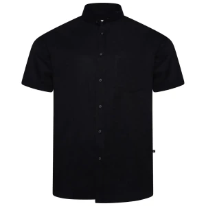 Duża koszula męska na stójce gładka z krótkim rękawem Kam P020B czarna (5XL) | 5XL