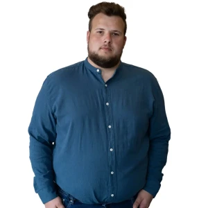 Duża męska koszula z lnem długi rękaw stójka Double GS-5083 granatowa (7XL) | 7XL