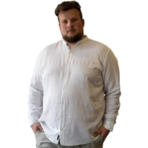 Duża męska koszula z lnem długi rękaw stójka Double GS-5083 biała (8XL) | 8XL