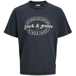 Duży męski t-shirt z nadrukiem krótkim rękawem Jack & Jones 12284627 czarny (5XL) | 5XL