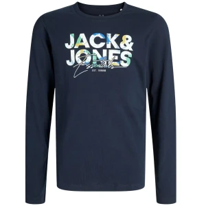 Duża męska koszulka z długim rękawem longsleeve napisy Jack & Jones 12285658 granatowa (5XL) | 5XL