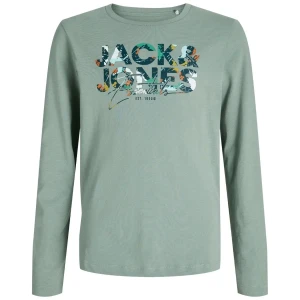 Duża męska koszulka z długim rękawem longsleeve napisy Jack & Jones 12285658 zielona (6XL) | 6XL