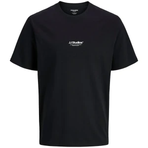 Duży męski t-shirt  koszulka z nadrukiem krótkim rękawem Jack & Jones 12279591 czarna (5XL) | 5XL