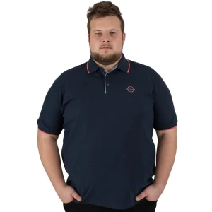 Duża męska koszulka polo gładka ozdobny kołnierzyk Double PS-3045 granatowa (8XL) | 8XL
