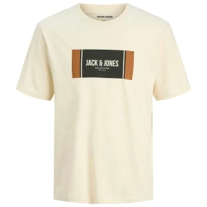 Duży męski t-shirt  koszulka z nadrukiem krótkim rękawem Jack & Jones 12285530 kremowa (5XL) | 5XL