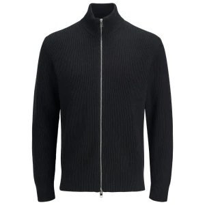 Duży rozpinany męski sweter ze stójką Jack & Jones 12284612 czarny (4XL) | 4XL