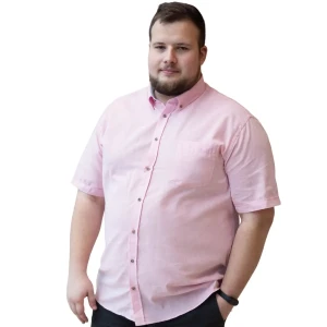 Duża gładka koszula męska z krótkim rękawem Kam 6340 różowa (5XL) | 5XL