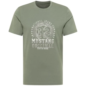 Duża męska koszulka t-shirt krótki rękaw z dużym nadrukiem Mustang  1016859-6473 khaki (4XL) | 4XL