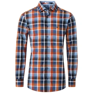 Duża męska koszula w kratę z długim rękawem Redmond 252015111-210 pomarańczowo-niebieska (4XL) | 4XL