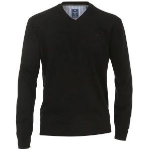 Duży męski sweter gładki wkładany przez głowę w serek Redmond 600-90 czarny (6XL) | 6XL