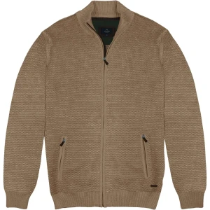 Duży męski rozpinany sweter ze stójką Double Urban Outfitters KNIT-8024 beżowy (5XL) | 5XL