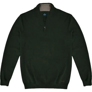 Duży męski sweter gładki zapinany na krótki zamek Double Urban Outfitters KNIT-8020 ciemnozielony (5XL) | 5XL