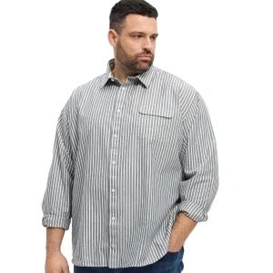 Duża koszula męska długi rękaw w paski North Latitude 53303-2573 szara (4XL) | 4XL