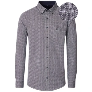 Duża męska koszula w drobny wzór długi rękaw Casa Moda 454485400-104 granatowo-biała (4XL) | 4XL