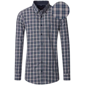 Duża męska koszula w drobną kratę długi rękaw Casa Moda 454486200-100 granatowo-beżowa (6XL) | 6XL