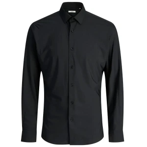Duża elastyczna koszula męska z długim rękawem gładka Jack & Jones 12283532 czarna (7XL) | 7XL