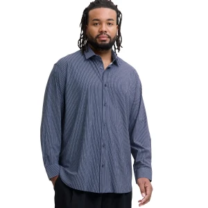 Duża elastyczna koszula męska z długim rękawem pionowe paski Jack & Jones 12283532 ciemnoniebieska (4XL) | 4XL