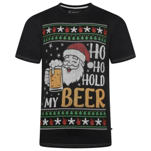 Duży męski t-shirt koszulka z nadrukiem świątecznym Kam X035 czarna (5XL) | 5XL