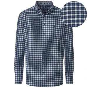 Duża męska koszula długi rękaw flanelowa w kratę Redmond 252105111-100 biało-granatowa (2XL) | 2XL