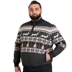 Duży męski sweter świąteczny zapinany na krótki zamek Duke D555 Nicholas granatowy (3XL) | 3XL