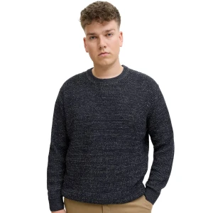 Duży męski sweter wkładany przez głowę Jack & Jones 12287722 granatowy melanżowy (6XL) | 6XL