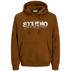 Duża męska bluza wkładana przez głowę z kapturem Jack & Jones 12285588 brązowa (5XL) | 5XL