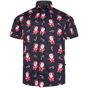Duża męska świąteczna koszula krótki rękaw Kam X037 czarna (6XL) | 6XL