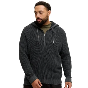 Duża męska bluza rozpinana z kapturem o strukturalnej fakturze Jack & Jones 12285626 szaro-czarna (7XL) | 7XL