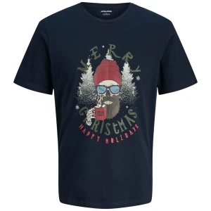 Duża męska świąteczna koszulka t-shirt  z nadrukiem Jack & Jones 12285536 granatowy (5XL) | 5XL