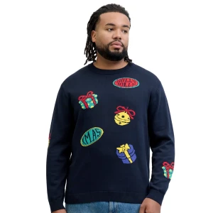 Duży męski świąteczny sweter wkładany przez głowę Jack & Jones 12288022 granatowy (7XL) | 7XL