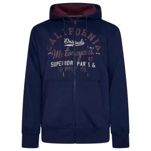 Duża męska bluza rozpinana z kapturem i napisem Kam 7085 granatowa (8XL) | 8XL