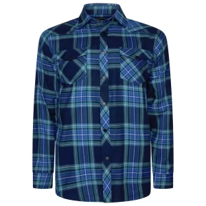 Duża męska koszula w kratę długi rękaw Kam 6353 LS granatowo-zielona (8XL) | 8XL