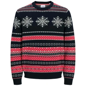 Duży męski świąteczny sweter wkładany przez głowę Jack & Jones 12285622 granatowy (4XL) | 4XL
