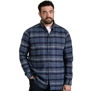 Duża męska koszula w kratkę długi rękaw Duke D555 Shrewsbury niebiesko-granatowa (4XL) | 4XL