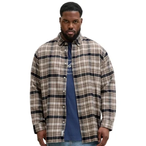 Duża męska koszula flanelowa w kartę długi rękaw Jack & Jones 12287627 granatowo-beżowa (6XL) | 6XL