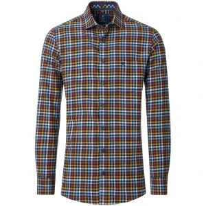 Duża męska koszula w kratę z długim rękawem Redmond 252455111-210 granatowo-pomarańczowa (5XL) | 5XL