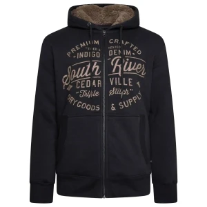 Duża męska rozpinana ocieplana bluza z kapturem nadruk Kam 7087 czarna (2XL) | 2XL