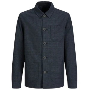 Nowoczesna duża męska marynarka shacket w kratę z kołnierzykiem Jack & Jones 12287549 granatowa (72R) | 72R