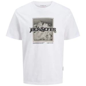 Duża męska koszulka krótki rękaw t-shirt z nadrukiem Jack & Jones 12287093 biały (5XL) | 5XL