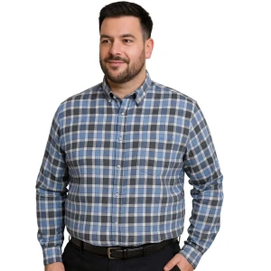 Duża męska koszula w kratę długi rękaw Kam 6355 LS niebiesko-szaro-biała  (5XL) | 5XL
