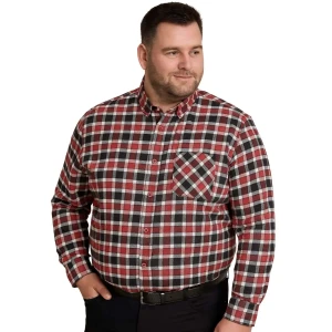Duża męska koszula w kratę długi rękaw Kam 6355 LS czerwono-szaro-biała (3XL) | 3XL