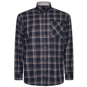 Duża męska koszula w kratę długi rękaw Kam 6356 granatowo-beżowa (3XL) | 3XL