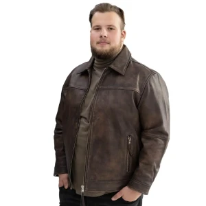 Duża męska skórzana kurtka ramoneska Jack & Jones 12285027 brązowa (2XL) | 2XL