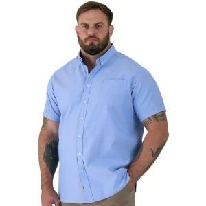 Duża koszula męska gładka z krótkim rękawem Duke D555 James błękitna (2XL) | 2XL