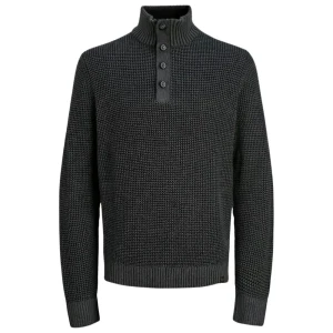 Duży męski sweter wkładany przez głowę o strukturalnej fakturze z golfem Jack & Jones 12285627 czarny (5XL) | 5XL