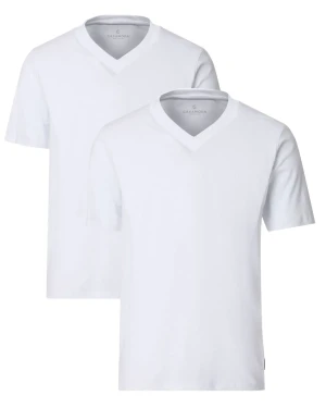 Duże męskie koszulki gładkie w serek  t-shirty 2 sztuki Casa Moda 092600-000 białe (7XL) | 7XL